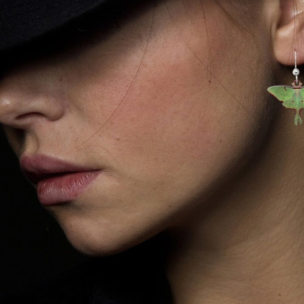 Luna Moth Earrings Sterling Silver French Hook Light-Weight Elegant Gift - Picture 3 of 7